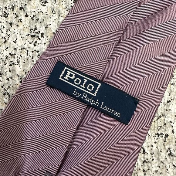POLO by Ralph Lauren Purple 100% Silk Polo LOGO Mens Necktie - Picture 5 of 7